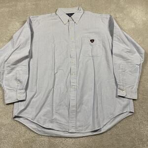 Ralph Lauren Shirt Mens XL Blue White Stripe Tilden Button Down Crest Pocket
